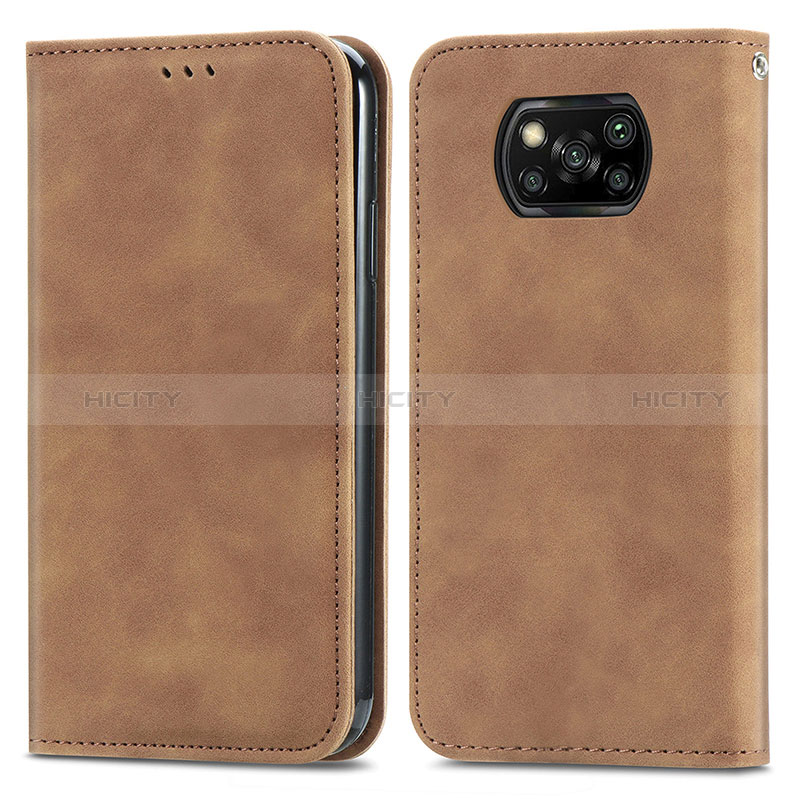 Funda de Cuero Cartera con Soporte Carcasa S04D para Xiaomi Poco X3 NFC Marron