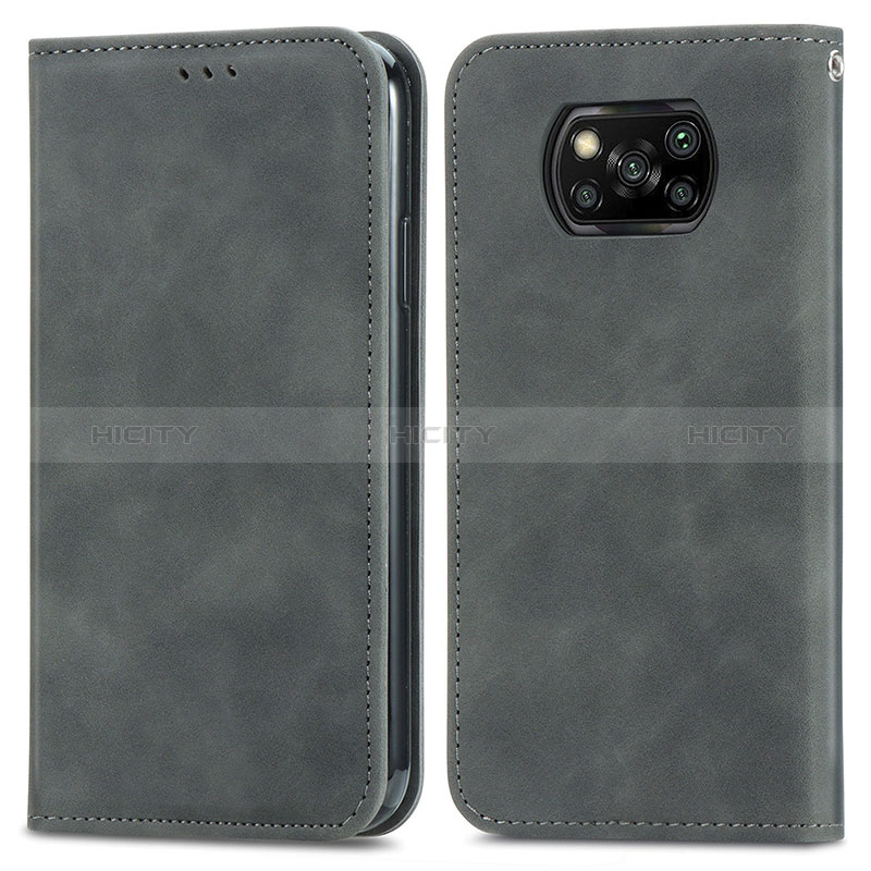 Funda de Cuero Cartera con Soporte Carcasa S04D para Xiaomi Poco X3 Pro Gris