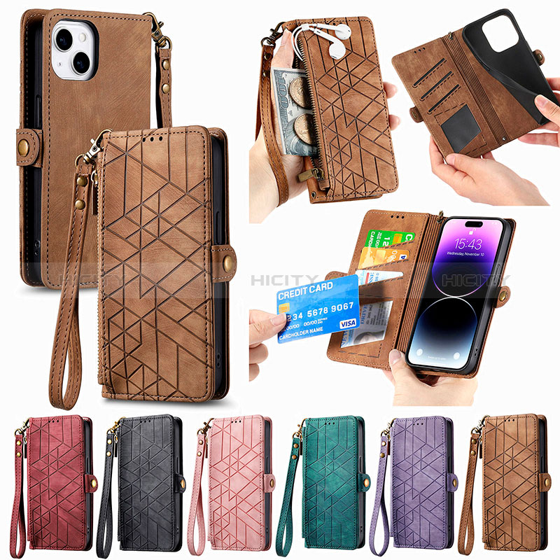 Funda de Cuero Cartera con Soporte Carcasa S05D para Apple iPhone 13