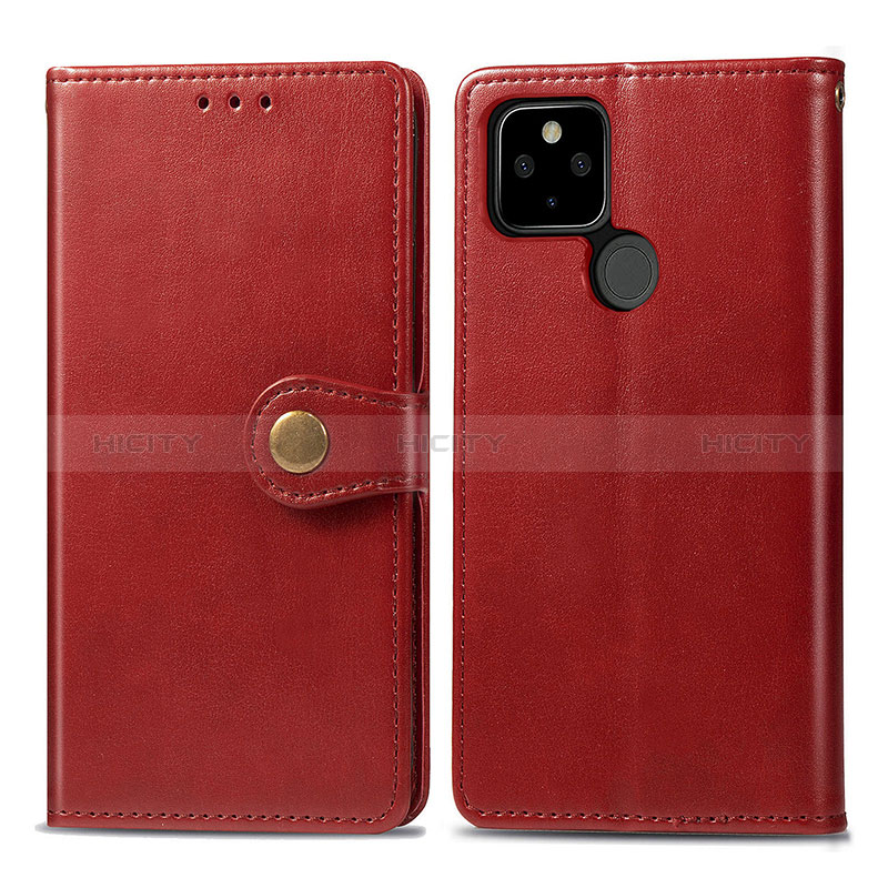 Funda de Cuero Cartera con Soporte Carcasa S05D para Google Pixel 5 XL 5G Rojo