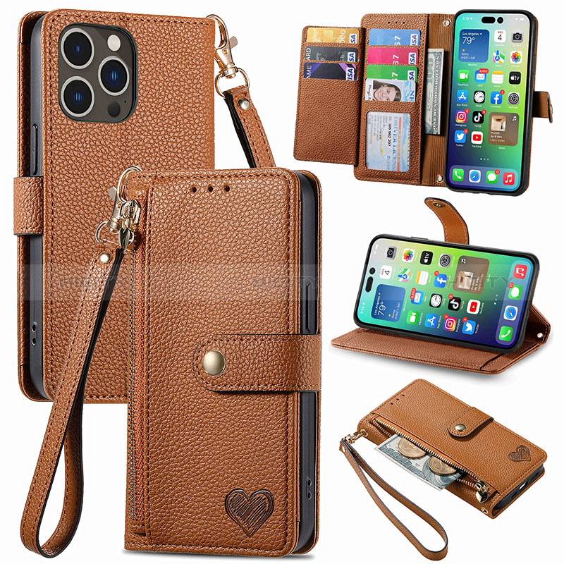 Funda de Cuero Cartera con Soporte Carcasa S07D para Apple iPhone 13 Pro