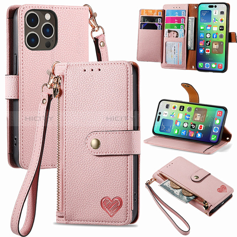 Funda de Cuero Cartera con Soporte Carcasa S07D para Apple iPhone 14 Pro