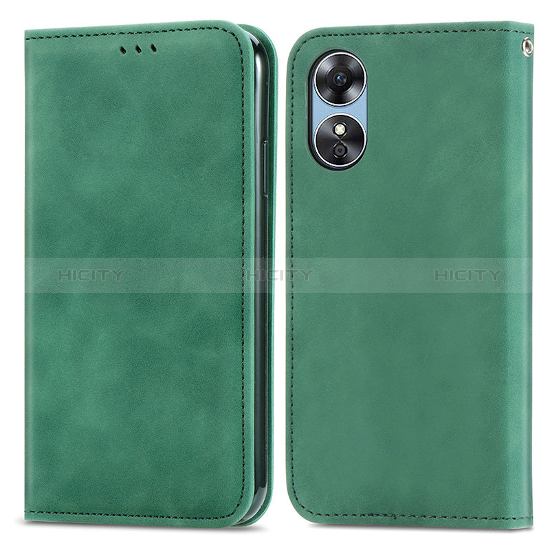 Funda de Cuero Cartera con Soporte Carcasa S08D para Oppo A17 Verde