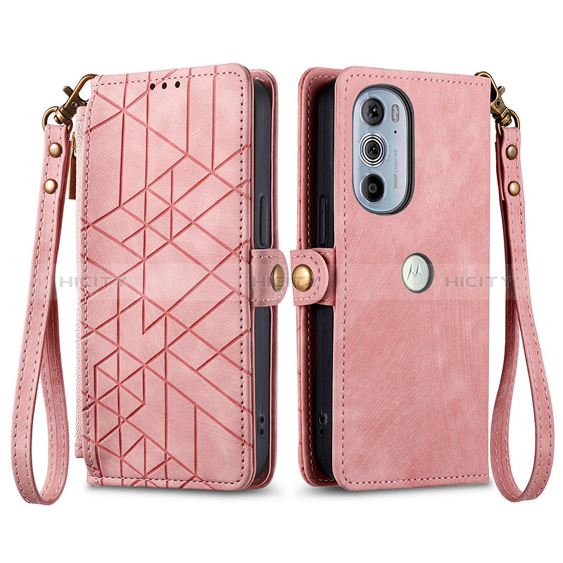 Funda de Cuero Cartera con Soporte Carcasa S17D para Motorola Moto Edge Plus (2022) 5G Rosa