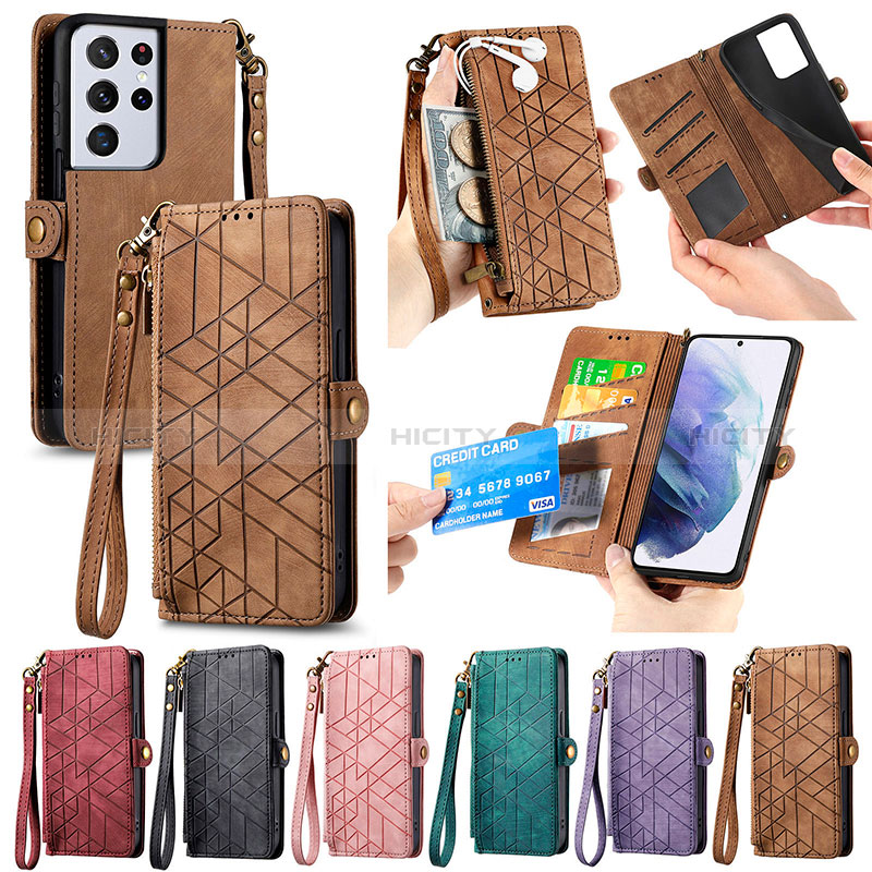 Funda de Cuero Cartera con Soporte Carcasa S18D para Samsung Galaxy S22 Ultra 5G