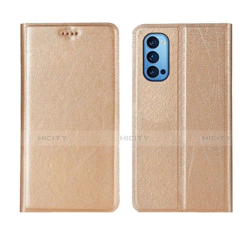 Funda de Cuero Cartera con Soporte Carcasa T01 para Oppo Reno4 Pro 5G Oro