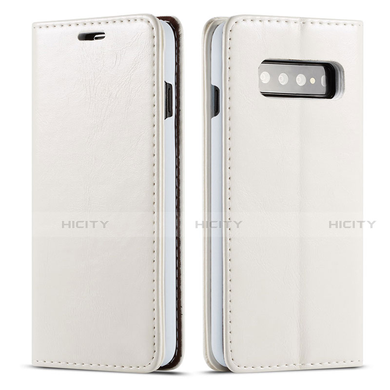 Funda de Cuero Cartera con Soporte Carcasa T01 para Samsung Galaxy S10 Plus Blanco