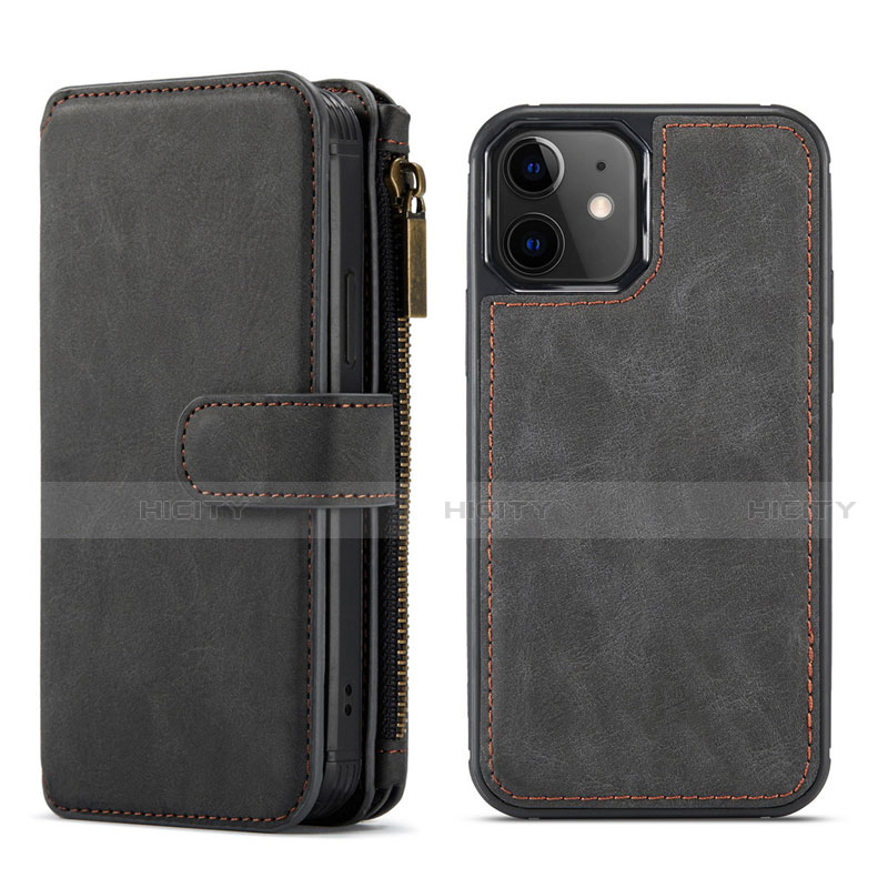 Funda de Cuero Cartera con Soporte Carcasa T02 para Apple iPhone 12 Mini Negro