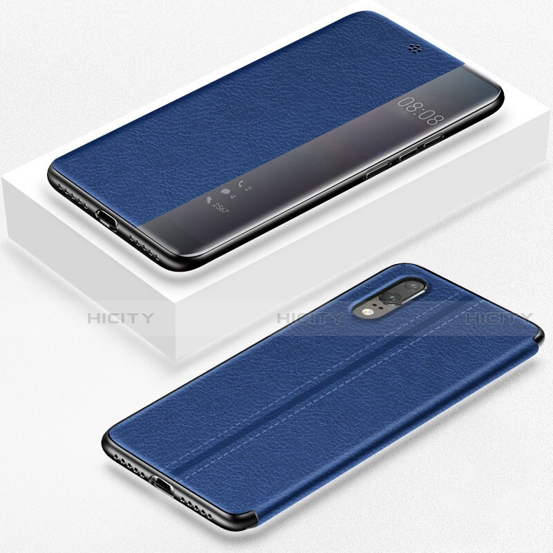 Funda de Cuero Cartera con Soporte Carcasa T02 para Huawei P20 Azul