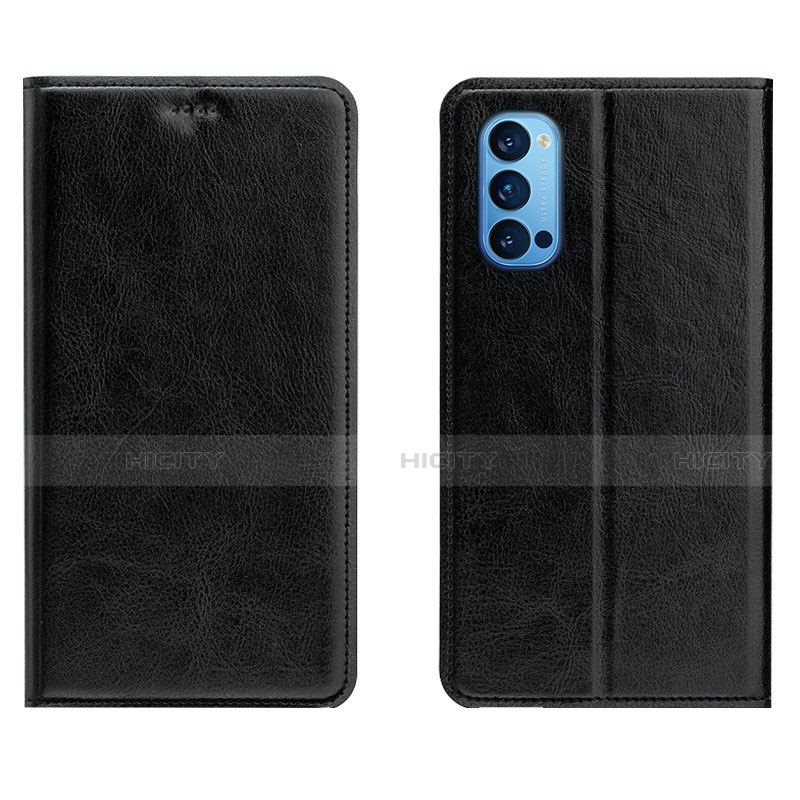 Funda de Cuero Cartera con Soporte Carcasa T02 para Oppo Reno4 Pro 5G Negro