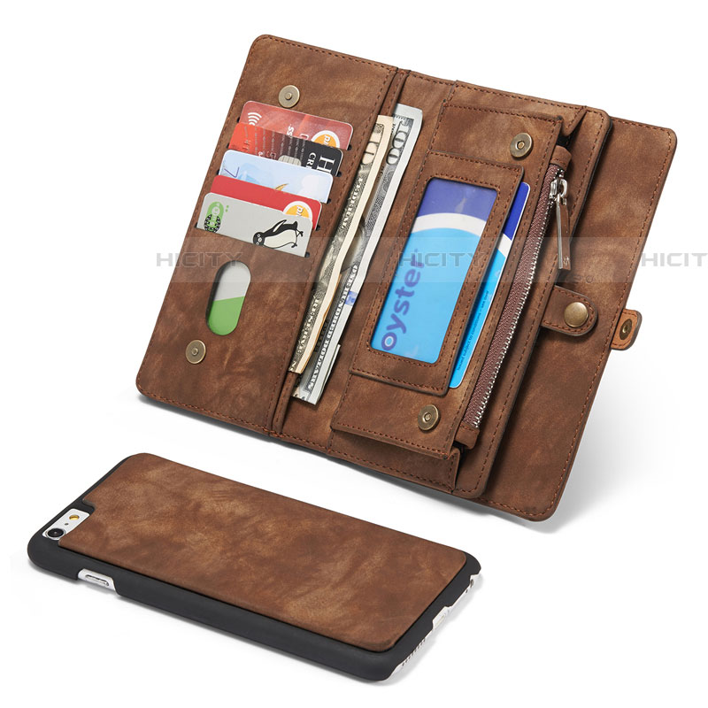 Funda de Cuero Cartera con Soporte Carcasa T03 para Apple iPhone 6 Plus Marron