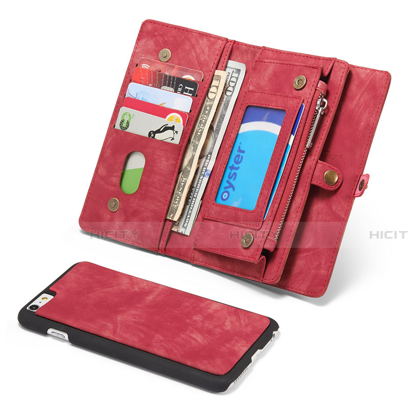 Funda de Cuero Cartera con Soporte Carcasa T03 para Apple iPhone 6S Rojo