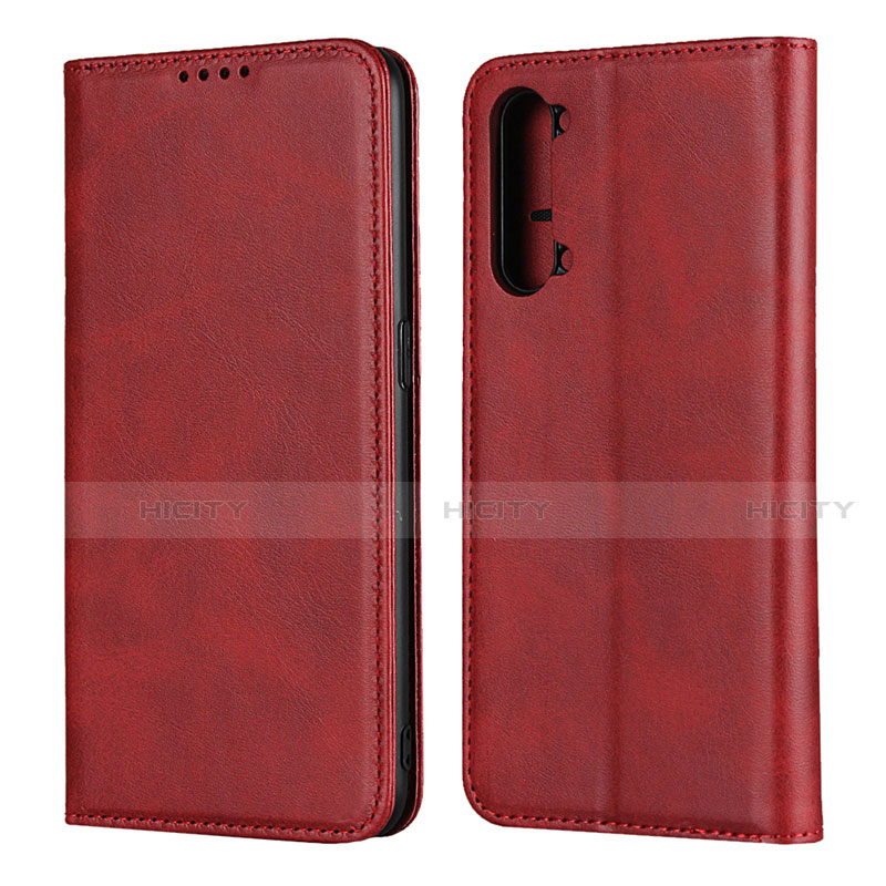 Funda de Cuero Cartera con Soporte Carcasa T03 para Oppo A91 Rojo