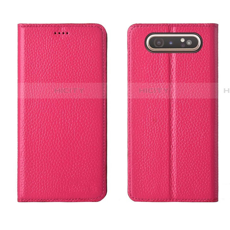 Funda de Cuero Cartera con Soporte Carcasa T05 para Samsung Galaxy A80 Rosa Roja