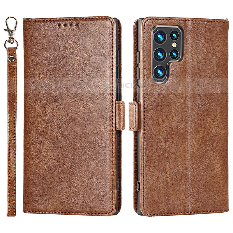 Funda de Cuero Cartera con Soporte Carcasa T05D para Samsung Galaxy S22 Ultra 5G Marron