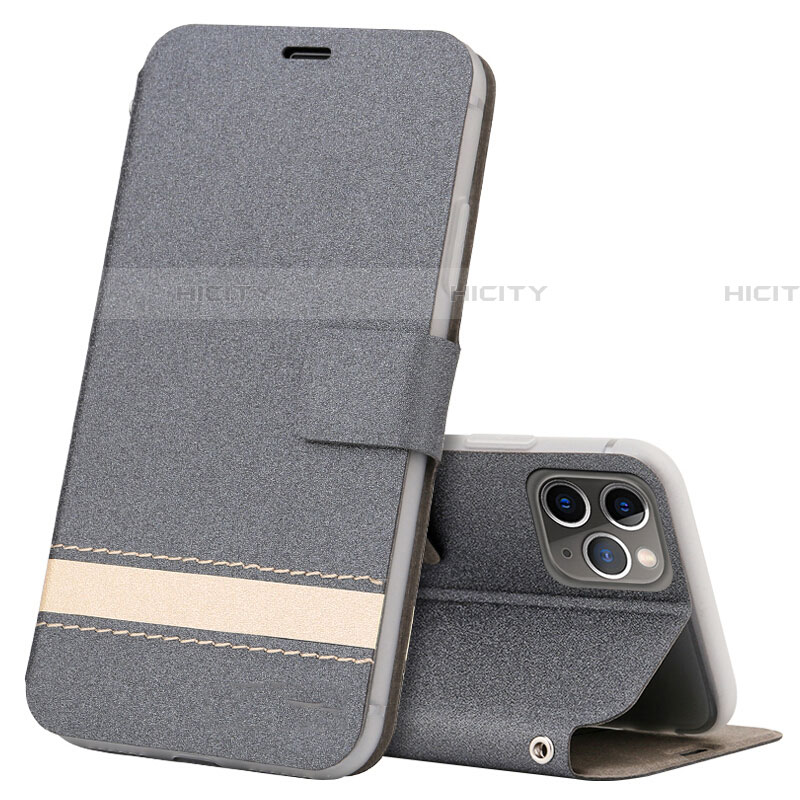 Funda de Cuero Cartera con Soporte Carcasa T08 para Apple iPhone 11 Pro Max Gris