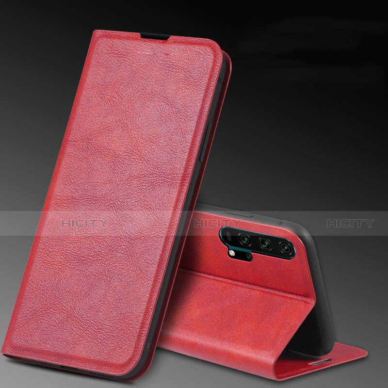 Funda de Cuero Cartera con Soporte Carcasa T08 para Huawei Honor 20 Pro Rojo