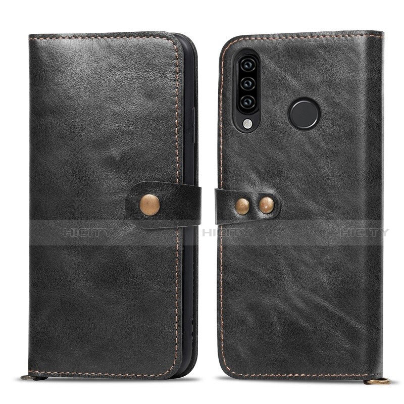 Funda de Cuero Cartera con Soporte Carcasa T08 para Huawei Nova 4e Negro