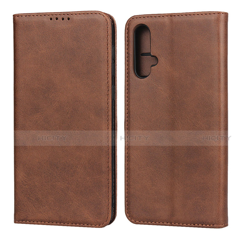 Funda de Cuero Cartera con Soporte Carcasa T08 para Huawei Nova 5 Pro Marron