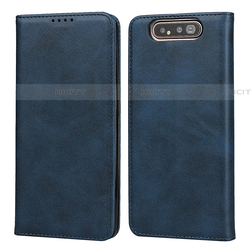 Funda de Cuero Cartera con Soporte Carcasa T08 para Samsung Galaxy A80 Azul