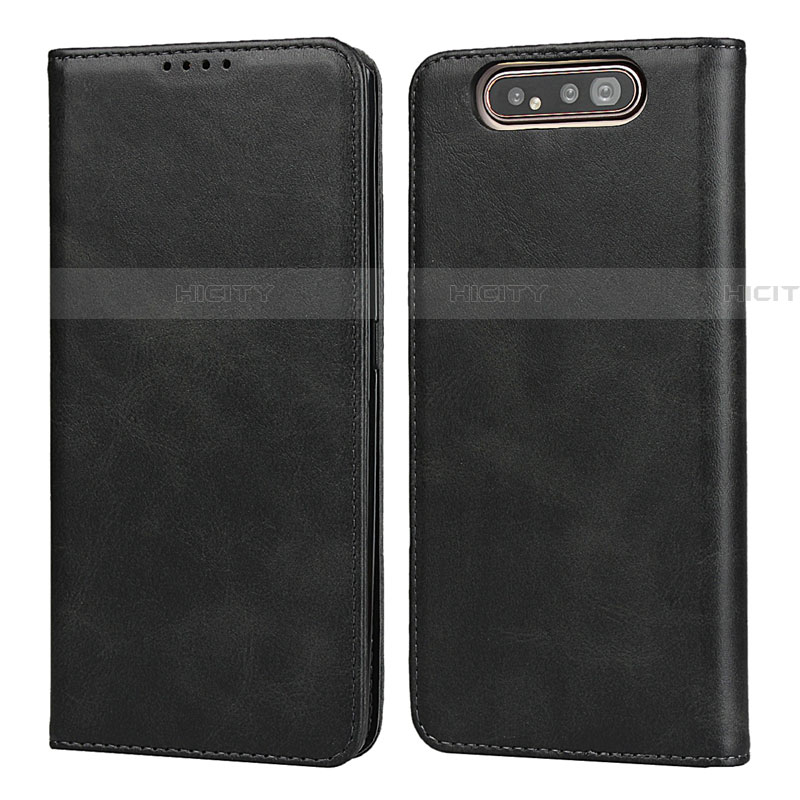 Funda de Cuero Cartera con Soporte Carcasa T08 para Samsung Galaxy A80 Negro