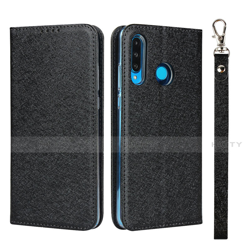 Funda de Cuero Cartera con Soporte Carcasa T09 para Huawei Nova 4e Negro