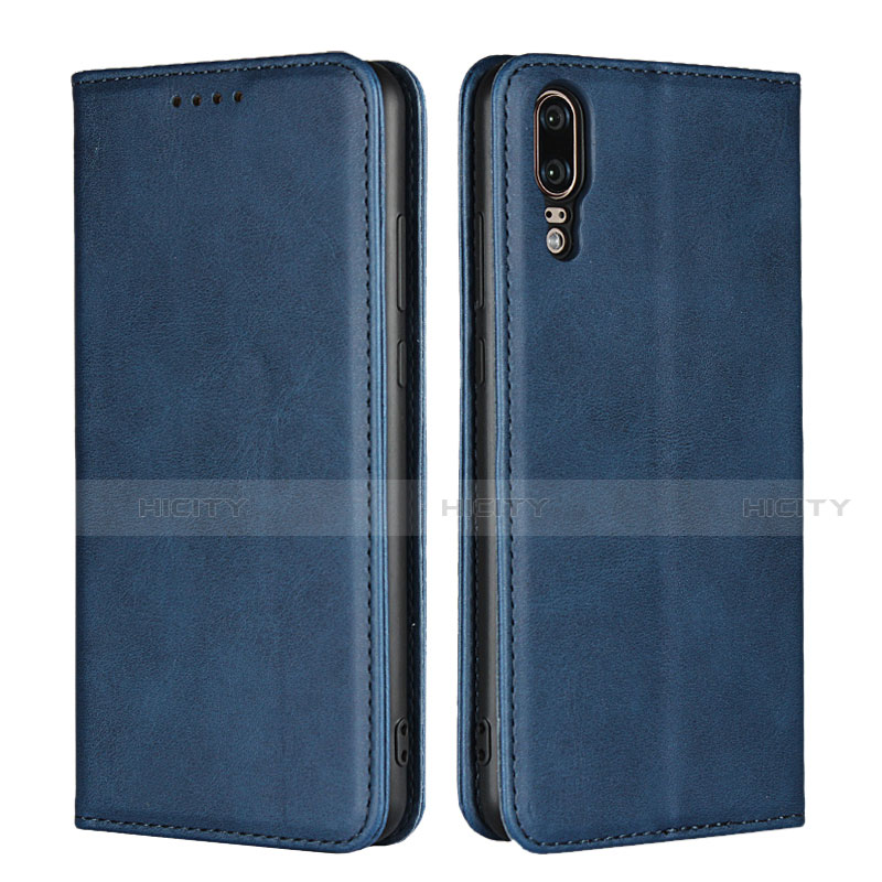 Funda de Cuero Cartera con Soporte Carcasa T09 para Huawei P20 Azul