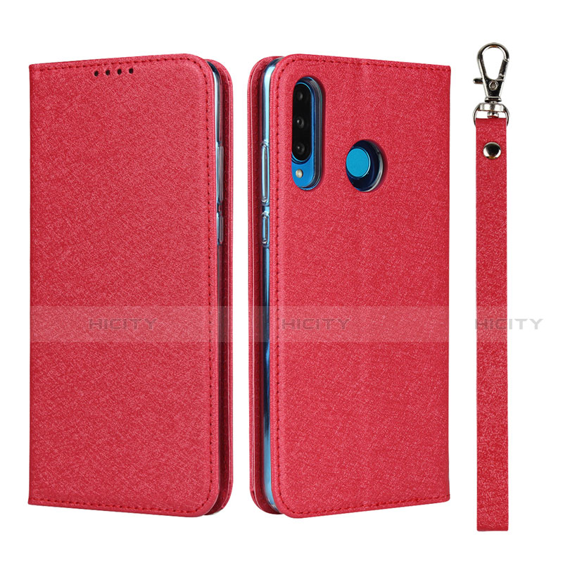Funda de Cuero Cartera con Soporte Carcasa T09 para Huawei P30 Lite New Edition Rojo