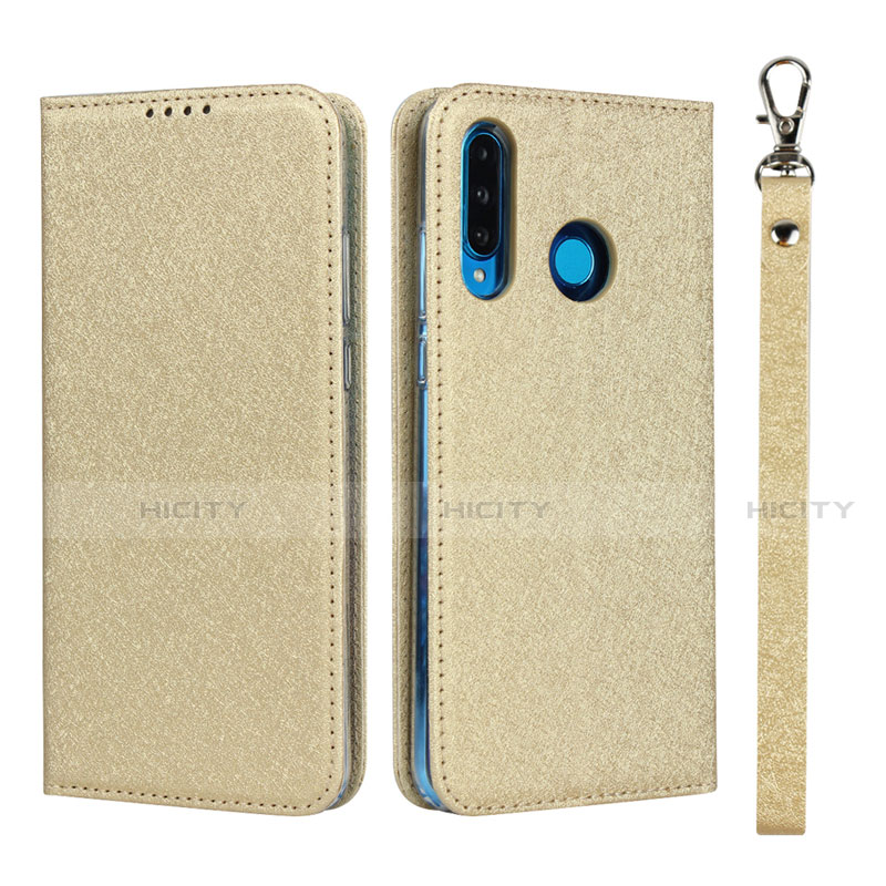 Funda de Cuero Cartera con Soporte Carcasa T09 para Huawei P30 Lite Oro