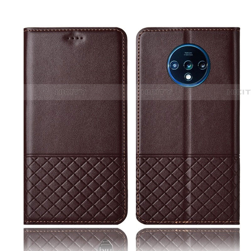 Funda de Cuero Cartera con Soporte Carcasa T09 para OnePlus 7T Marron