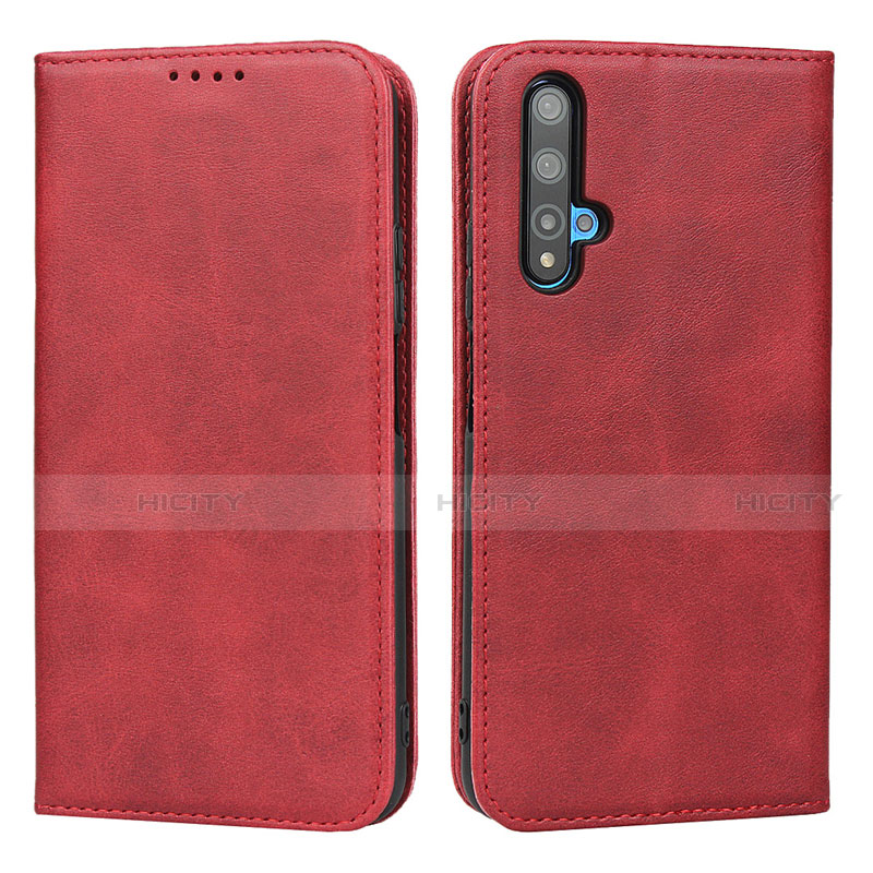 Funda de Cuero Cartera con Soporte Carcasa T10 para Huawei Honor 20S Rojo