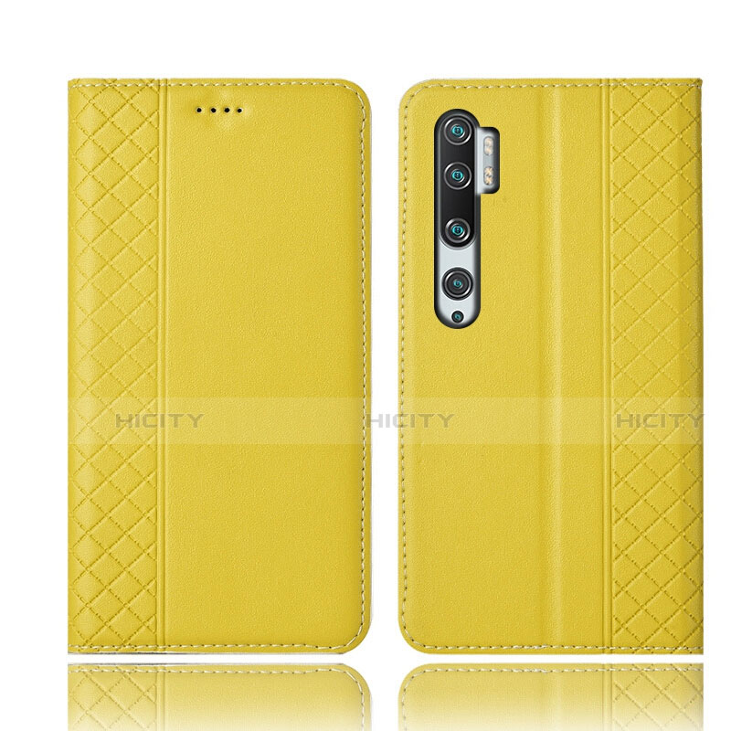 Funda de Cuero Cartera con Soporte Carcasa T10 para Xiaomi Mi Note 10 Amarillo
