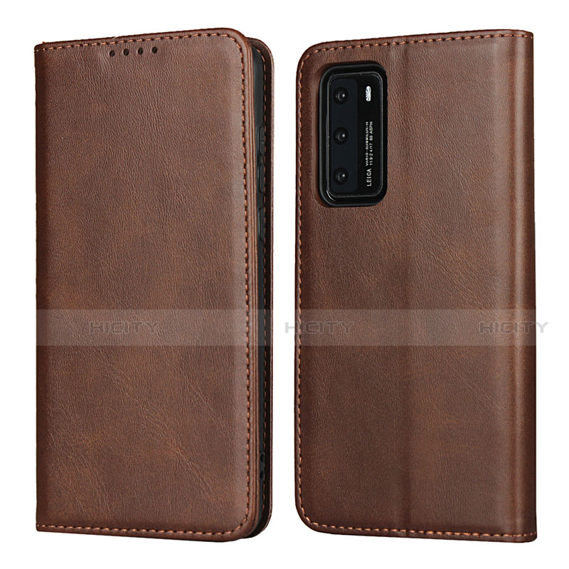 Funda de Cuero Cartera con Soporte Carcasa T11 para Huawei P40 Marron