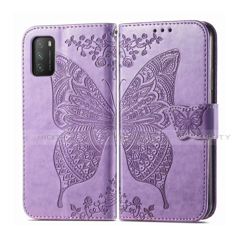 Funda de Cuero Cartera con Soporte Carcasa T15 para Xiaomi Poco M3 Purpura Claro