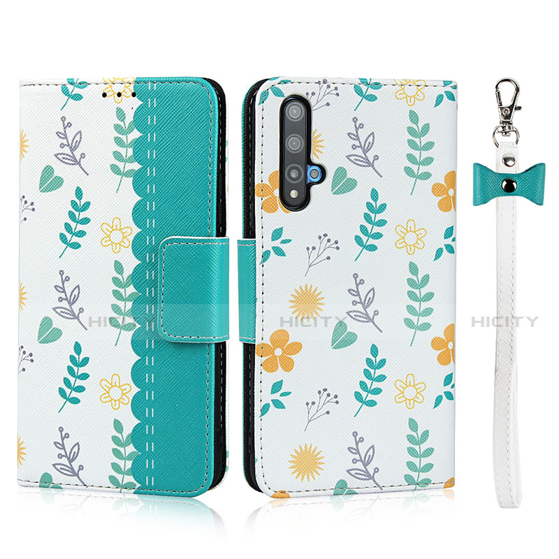 Funda de Cuero Cartera con Soporte Carcasa T16 para Huawei Honor 20 Cian