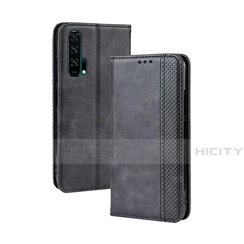 Funda de Cuero Cartera con Soporte Carcasa T18 para Huawei Honor 20 Pro Negro