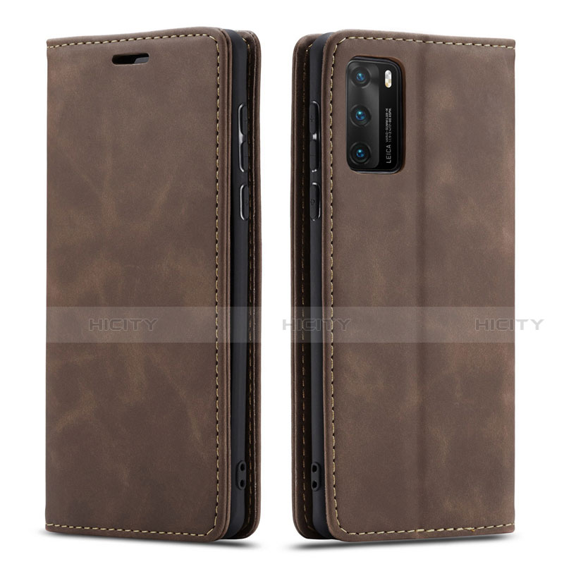 Funda de Cuero Cartera con Soporte Carcasa T18 para Huawei P40 Marron