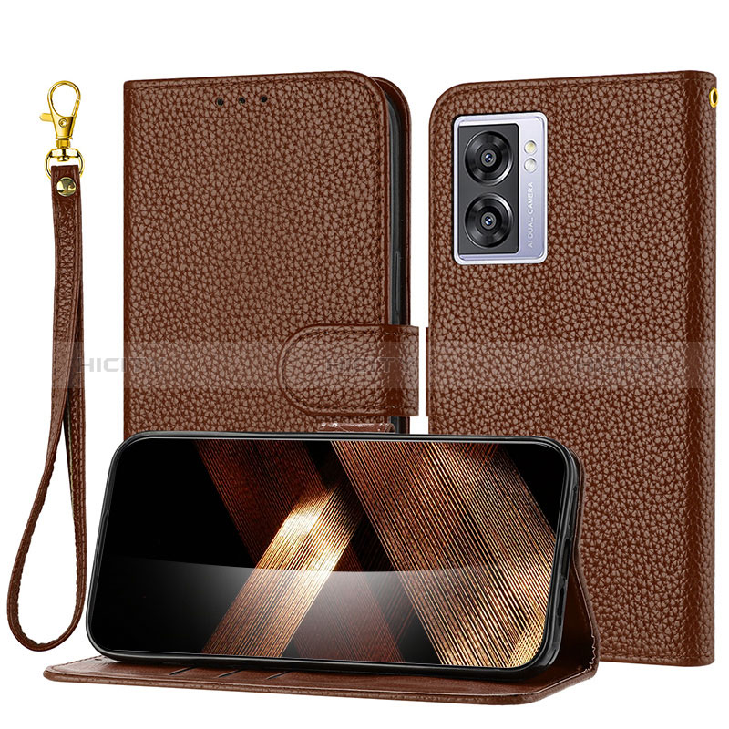 Funda de Cuero Cartera con Soporte Carcasa Y09X para Oppo A57 5G Marron