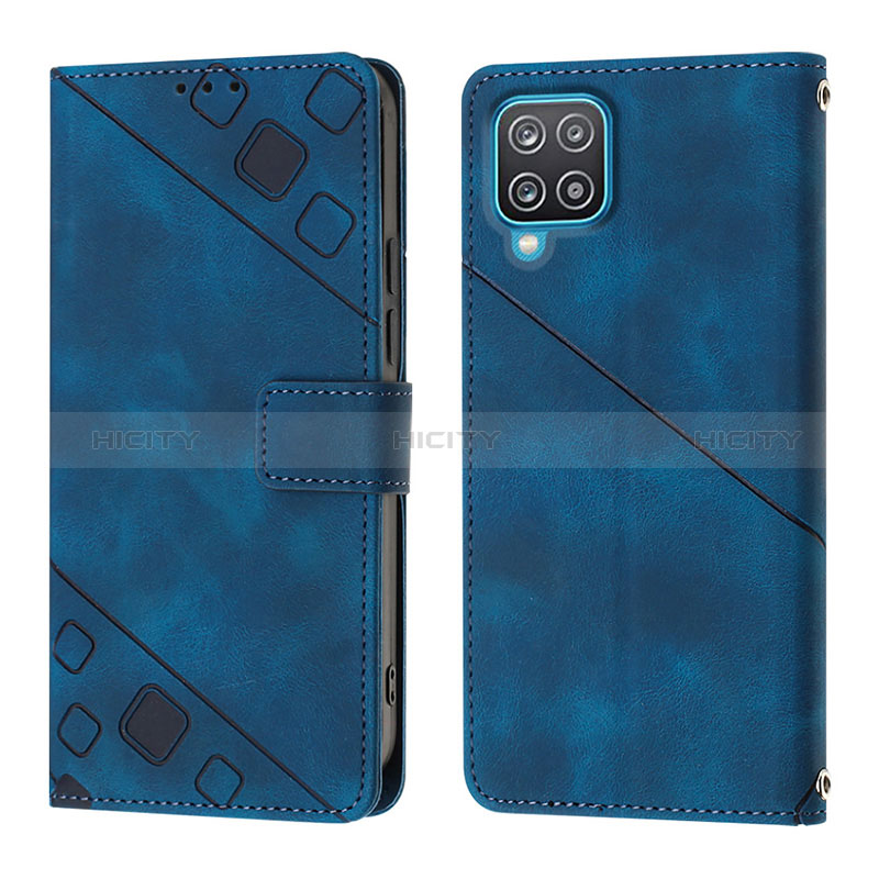 Funda de Cuero Cartera con Soporte Carcasa YB1 para Samsung Galaxy A12 Nacho Azul