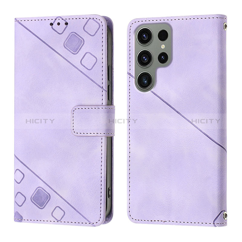 Funda de Cuero Cartera con Soporte Carcasa YB1 para Samsung Galaxy S22 Ultra 5G Purpura Claro