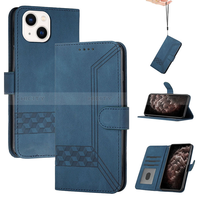 Funda de Cuero Cartera con Soporte Carcasa YX4 para Apple iPhone 15 Plus Azul