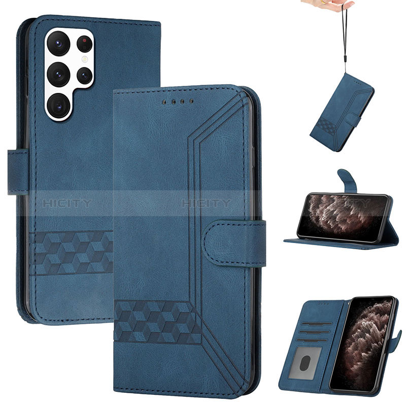 Funda de Cuero Cartera con Soporte Carcasa YX4 para Samsung Galaxy S22 Ultra 5G Azul