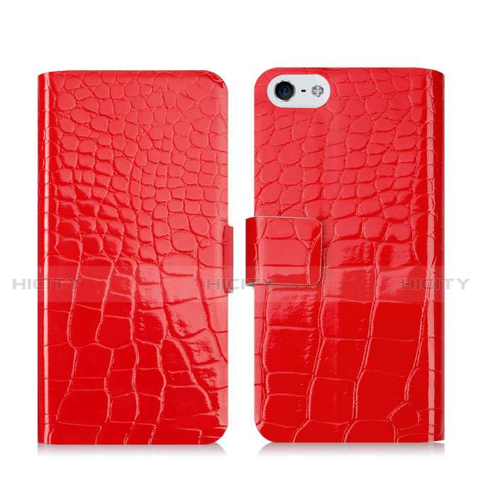 Funda de Cuero Cartera con Soporte Cocodrilo para Apple iPhone 5 Rojo