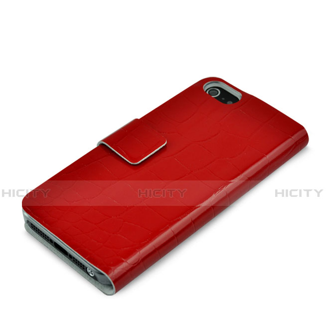 Funda de Cuero Cartera con Soporte Cocodrilo para Apple iPhone 5 Rojo