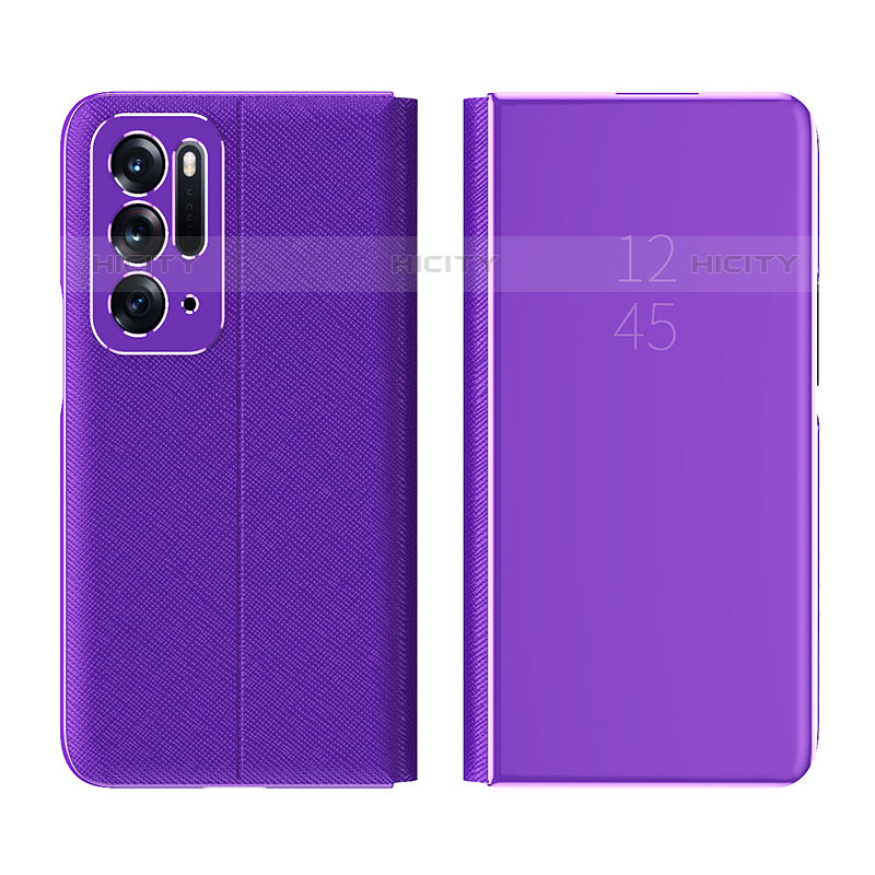 Funda de Cuero Cartera con Soporte Espejo Carcasa L01 para Oppo Find N 5G Morado