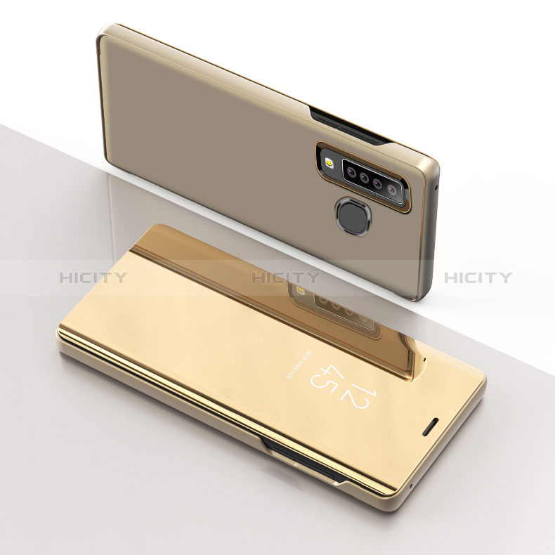 Funda de Cuero Cartera con Soporte Espejo Carcasa L01 para Samsung Galaxy A9 (2018) A920 Oro