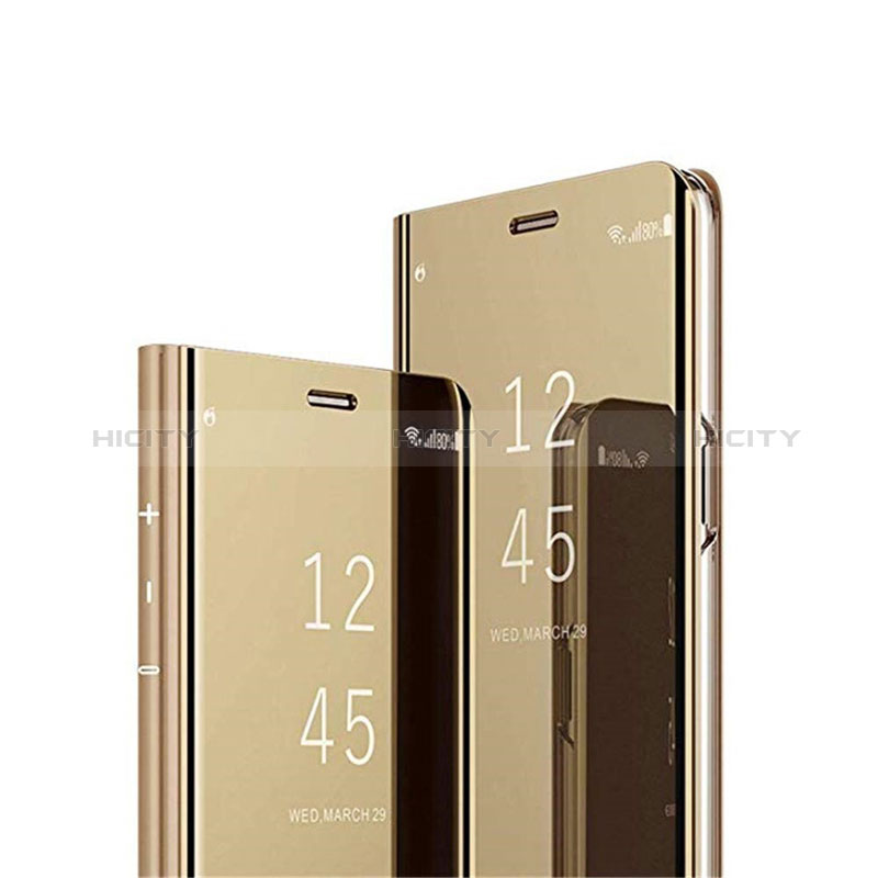 Funda de Cuero Cartera con Soporte Espejo Carcasa L01 para Samsung Galaxy A91 Oro