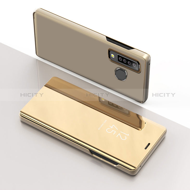 Funda de Cuero Cartera con Soporte Espejo Carcasa L01 para Samsung Galaxy A9s Oro