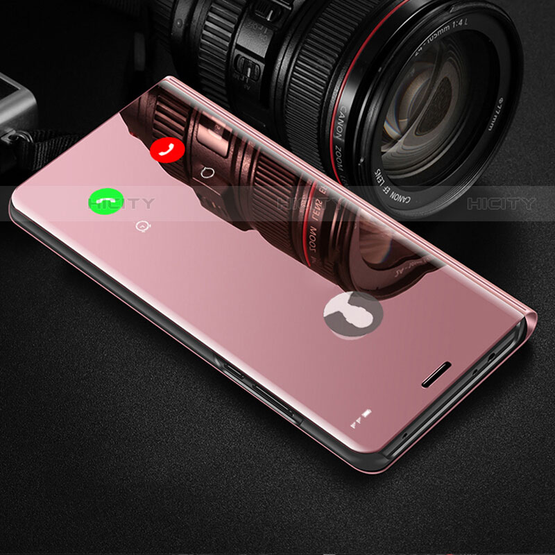 Funda de Cuero Cartera con Soporte Espejo Carcasa L01 para Xiaomi Redmi 9C Oro Rosa