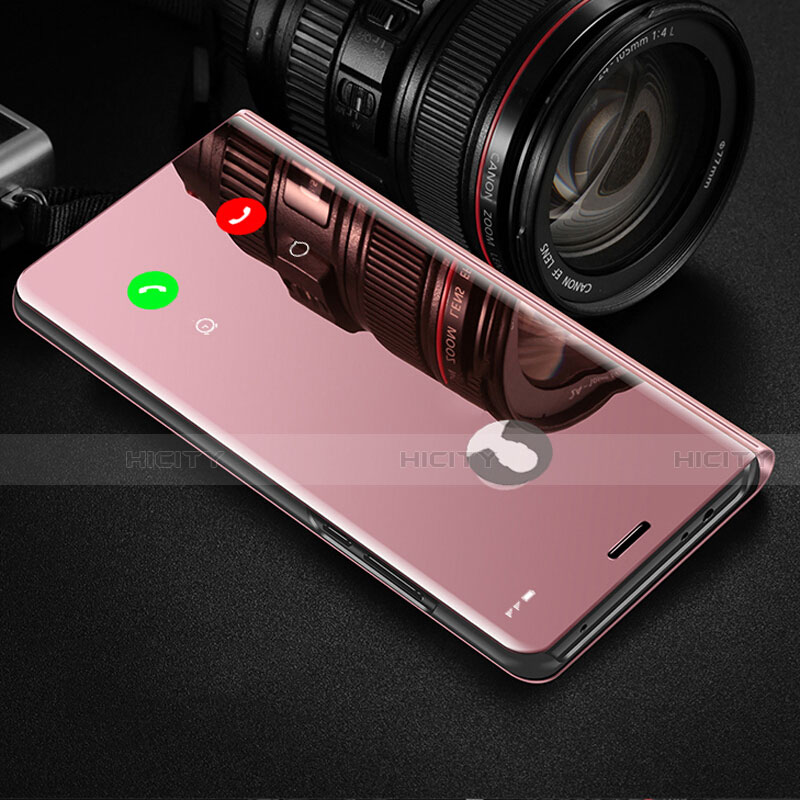 Funda de Cuero Cartera con Soporte Espejo Carcasa L01 para Xiaomi Redmi 9i Oro Rosa